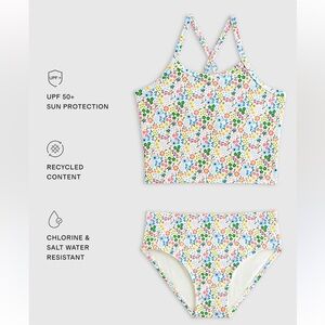 NWT QUINCE Tankini Swim Set Micro Ditsy Floral Kid Size 10 6835